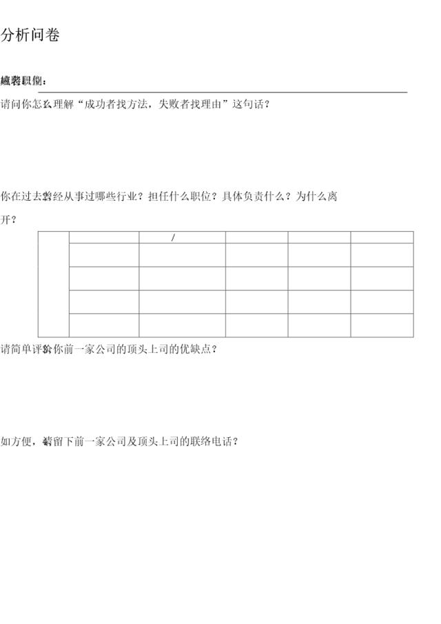 管理人员入职测评分析问卷