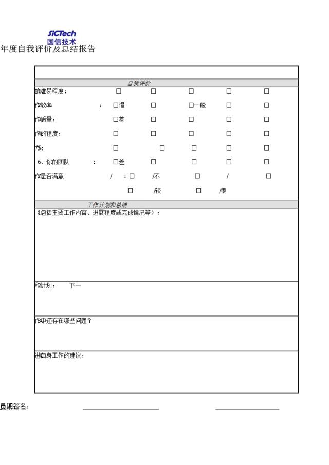 年度自我评价及总结报告