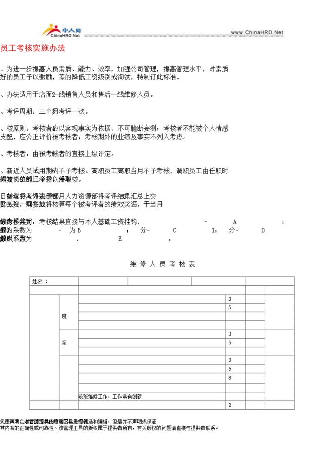 员工考核实施办法