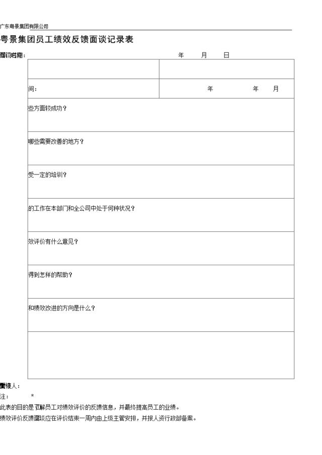 (A-HR)-003-A粤景集团员工绩效反馈面谈记录表