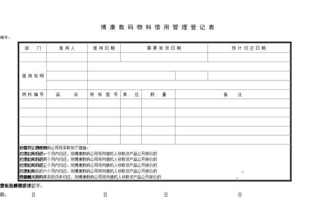 附件13-1-1物料借用管理登记表