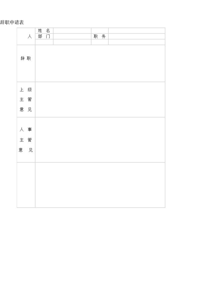 辞职申请表