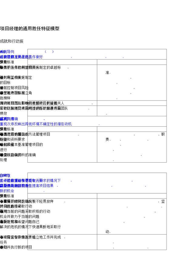 项目经理的通用胜任特征模型