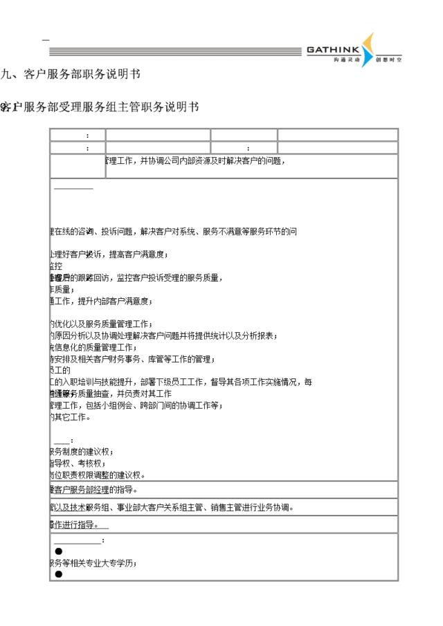 客户服务部受理组主管