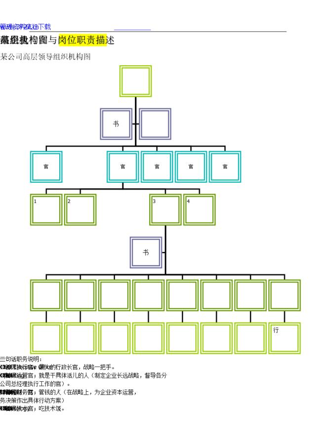 某企业高层执行官组织机构图与岗位职责描述