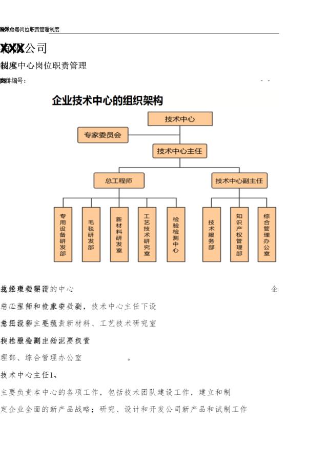 XX有限公司-《技术中心岗位职责管理制度》