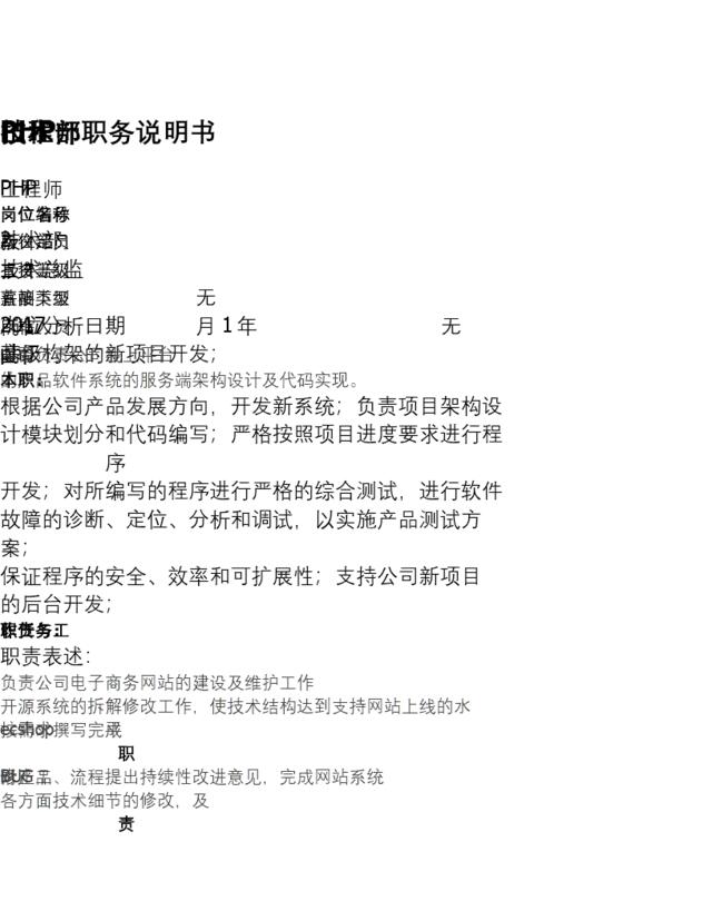 技术部PHP工程师岗位职务说明书