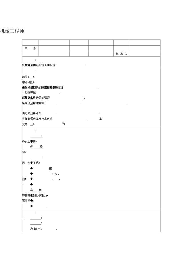 职位说明书：机械工程师