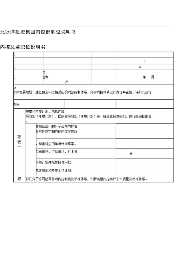 内控部岗位职责说明书