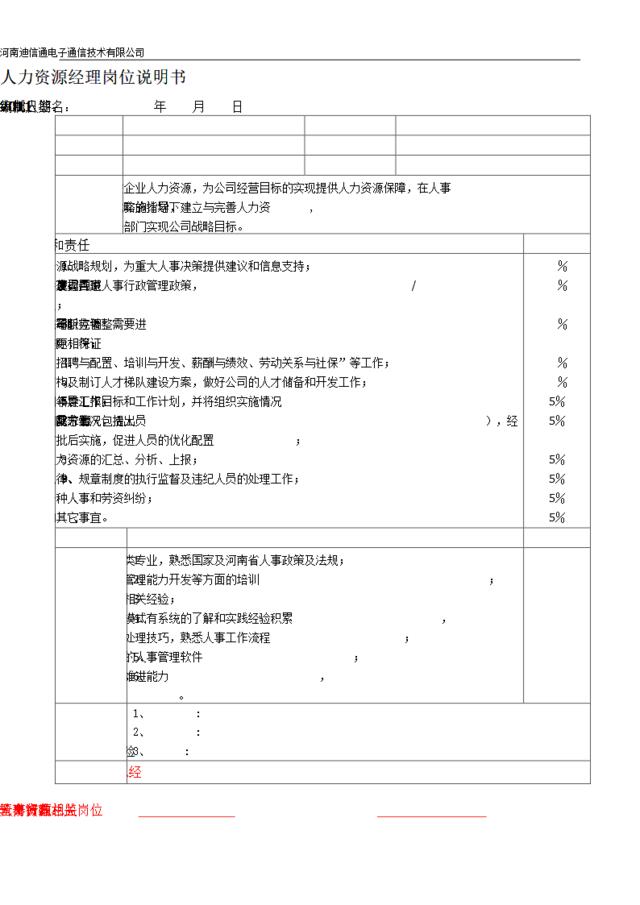 05-人力资源经理岗位说明书