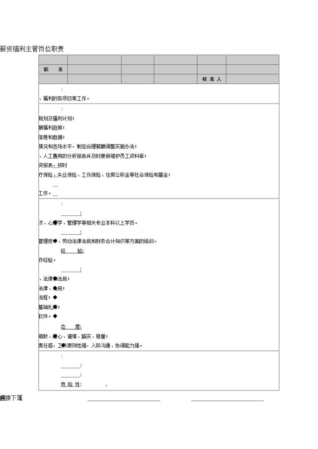 薪资福利主管岗位职责