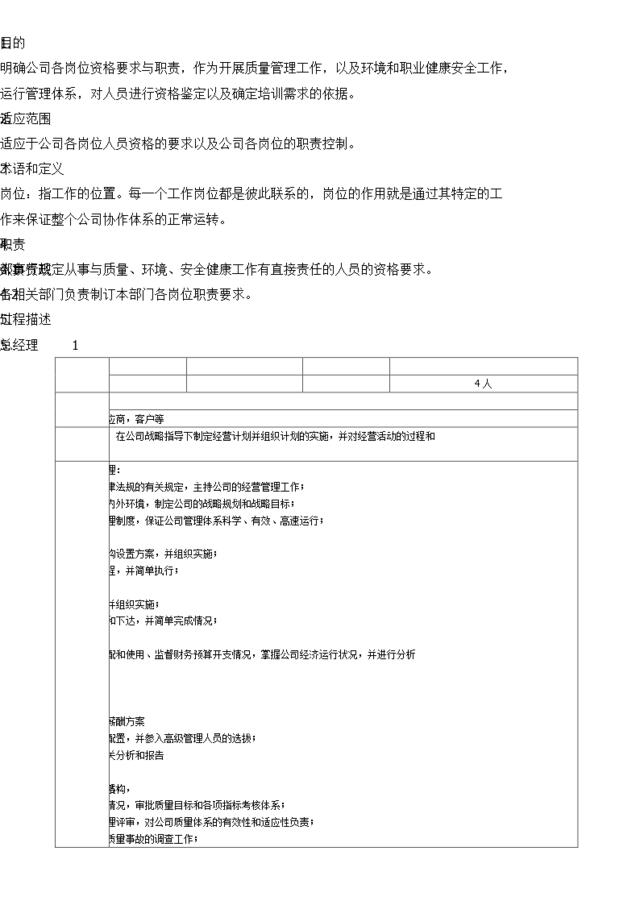 食品企业岗位说明书DOC