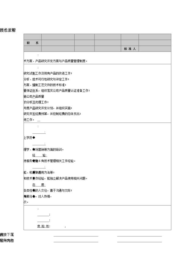 技术主管岗位说明