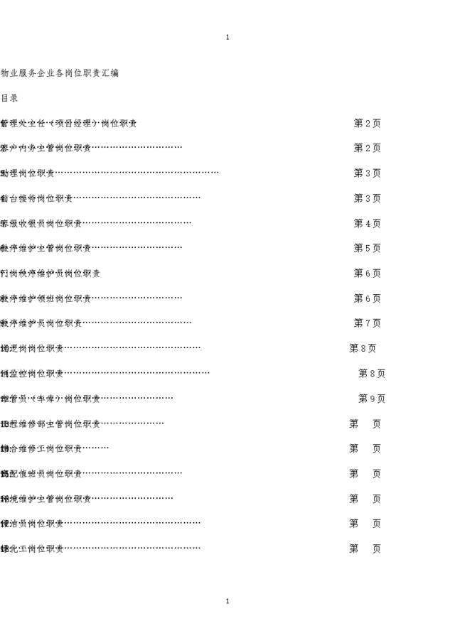 年物业服务企业各岗位职责汇编