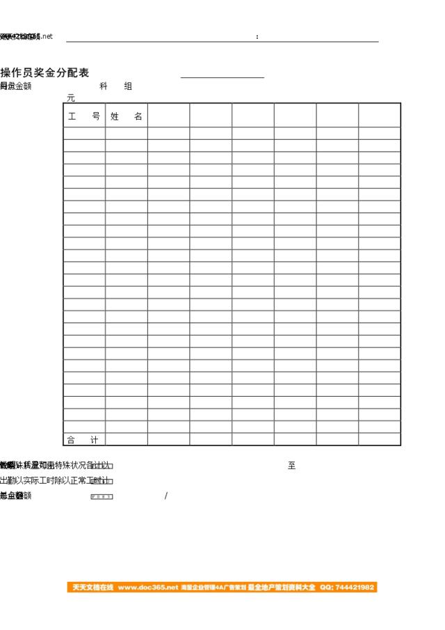 第二节操作员奖金分配表