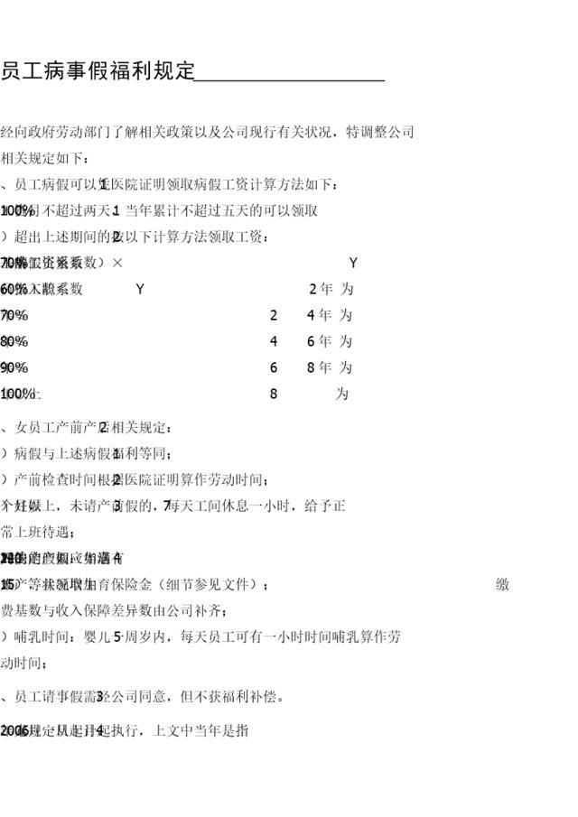 员工管理--员工病事假福利规定(DOC)