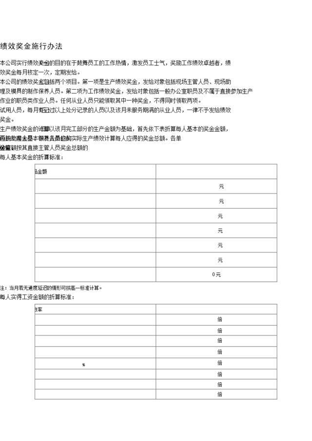 绩效奖金施行办法