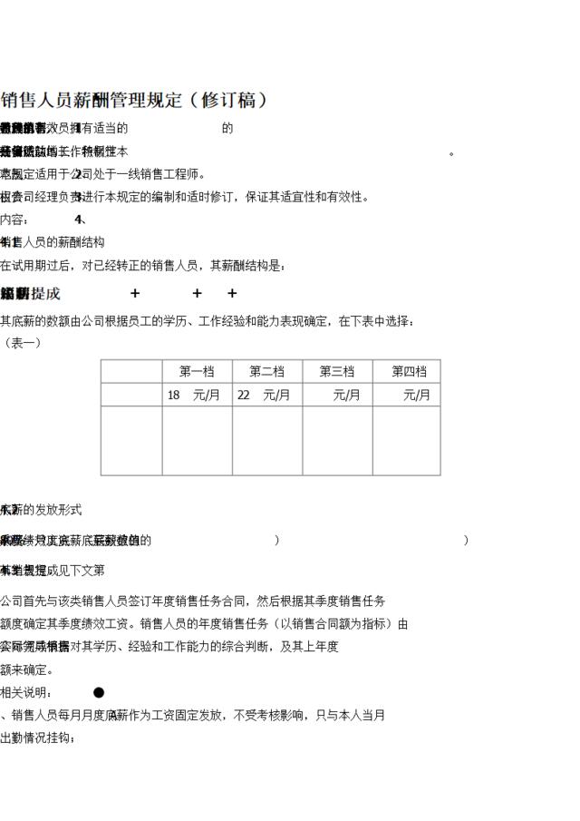 销售人员薪酬管理规定(简版)