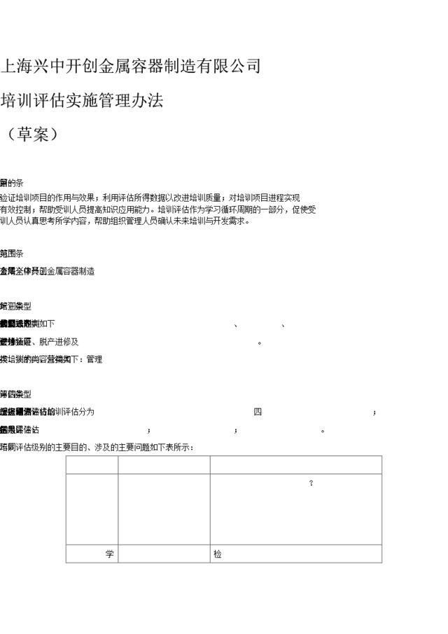 【评估实施】某公司培训评估实施管理办法（草案）