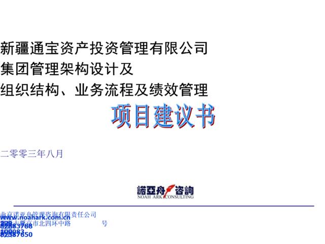 诺亚舟-新疆通宝资产投资管理有限公司集团管理架构设计及组织结构、业务流程及绩效管理