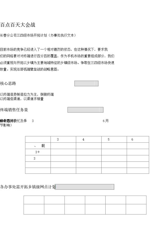 Tc手机-三四级市场开拓计划（办事处执行文本）