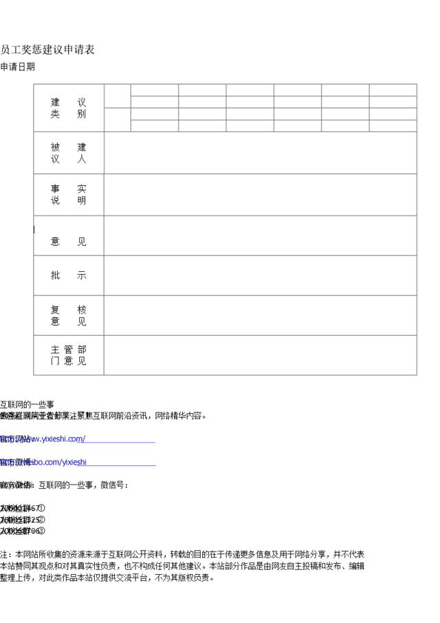 员工奖惩建议申请表