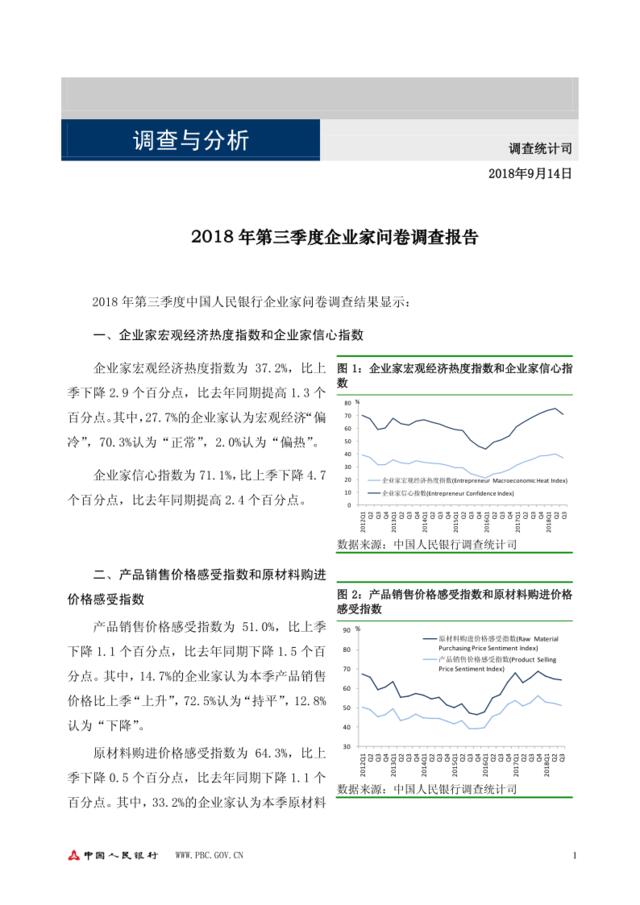 [营销星球]中国银行：2018年第三季度企业家问卷调查报告