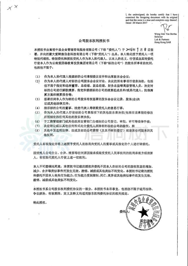 公司股东权利授权书_中益公司