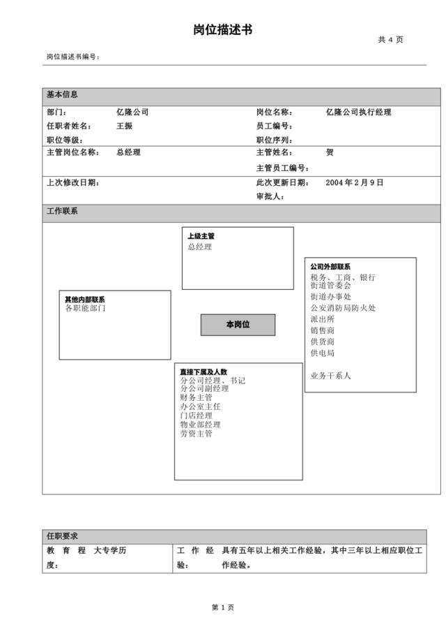 亿隆分公司经理