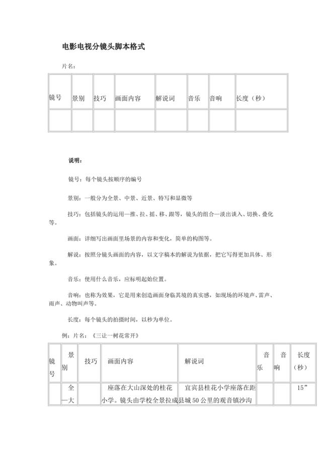 电影电视分镜头脚本格式(1)