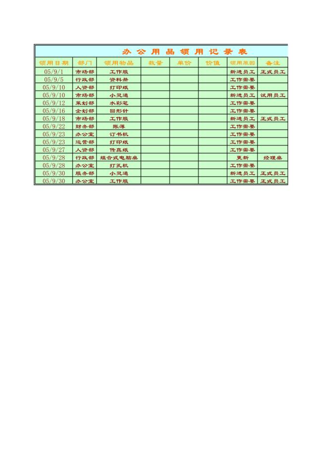 办公用品领用记录表