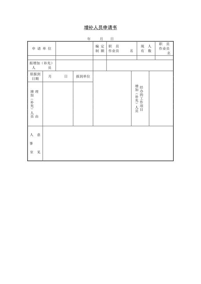 增补人员申请书