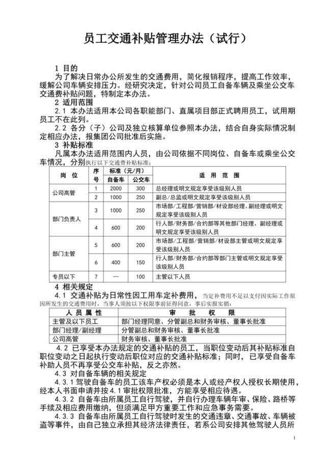 交通费补贴办法(1)