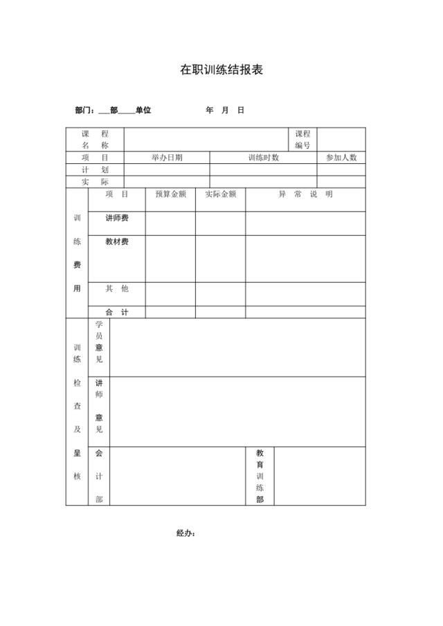 在职训练结报表