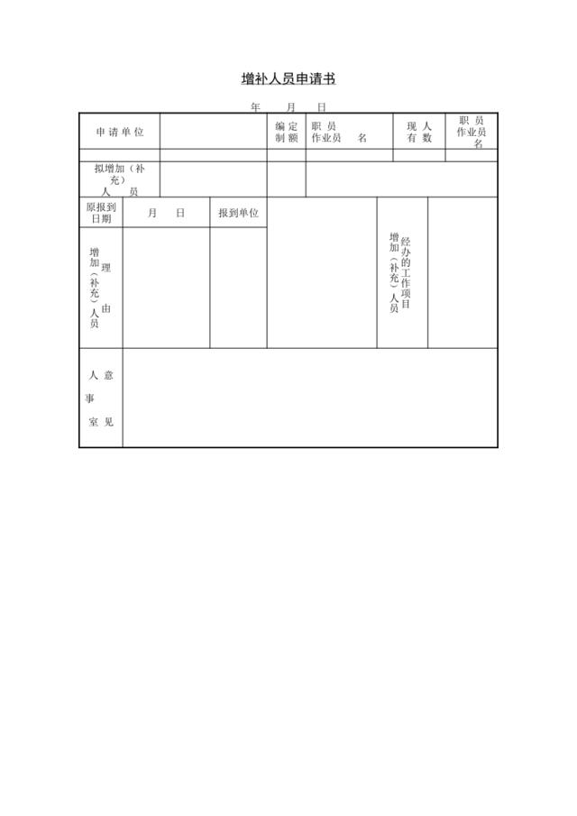 增补人员申请书