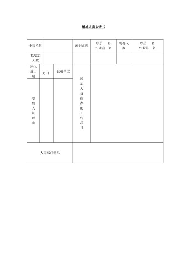 增补人员申请单