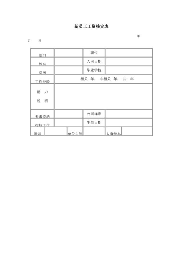 新员工工资核定