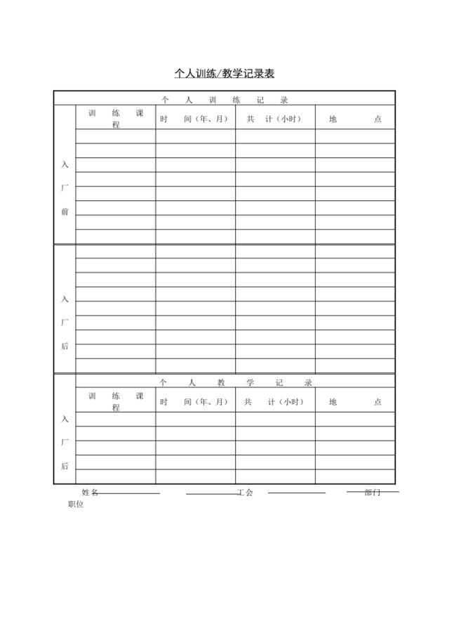 25-个人训练教学记录表