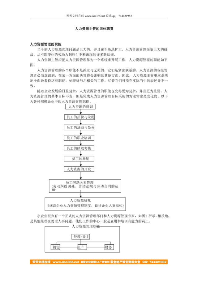 人力资源主管的岗位职责