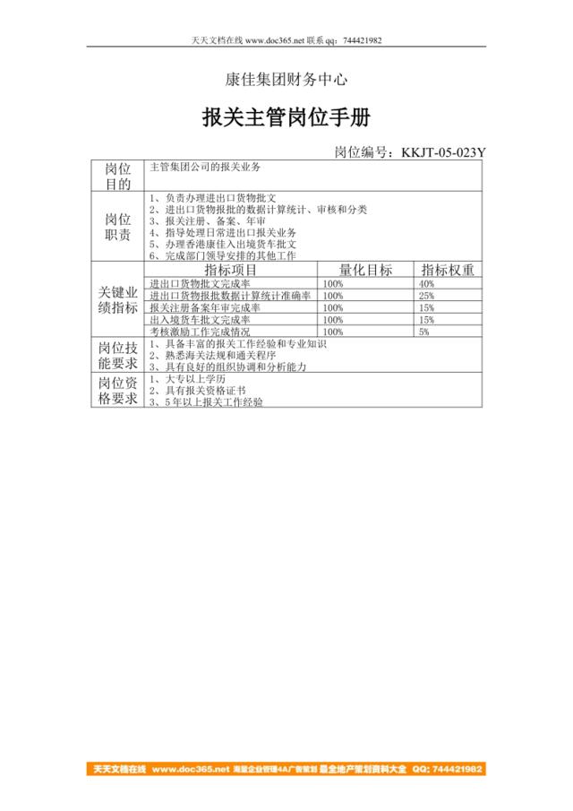 报关主管岗位手册1