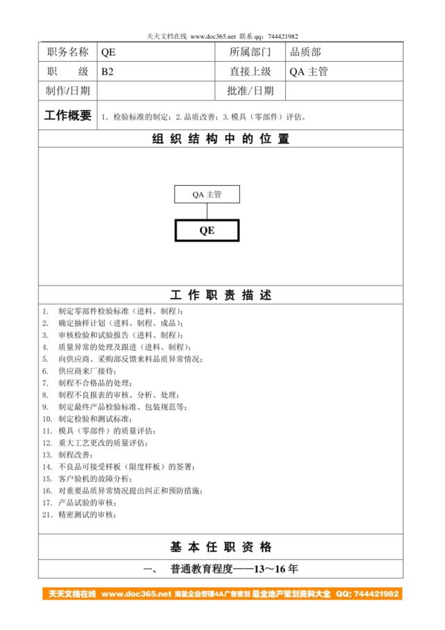 职务说明书-QE