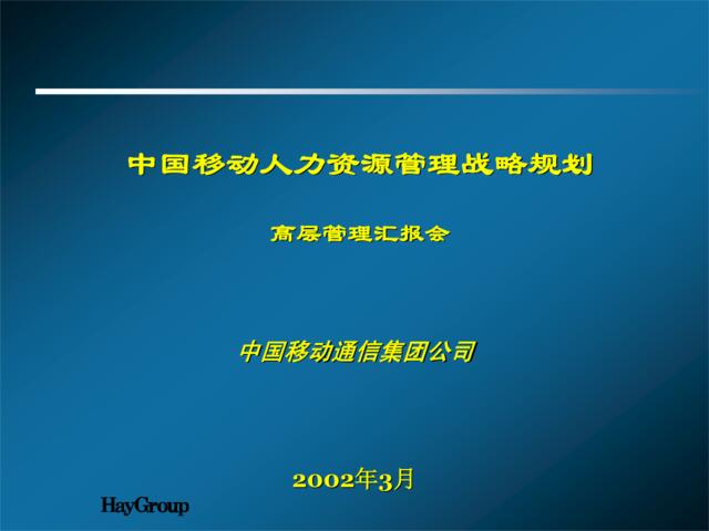 32【咨询报告】海氏-中国移动人力资源管理战略规划-高层管理汇报会