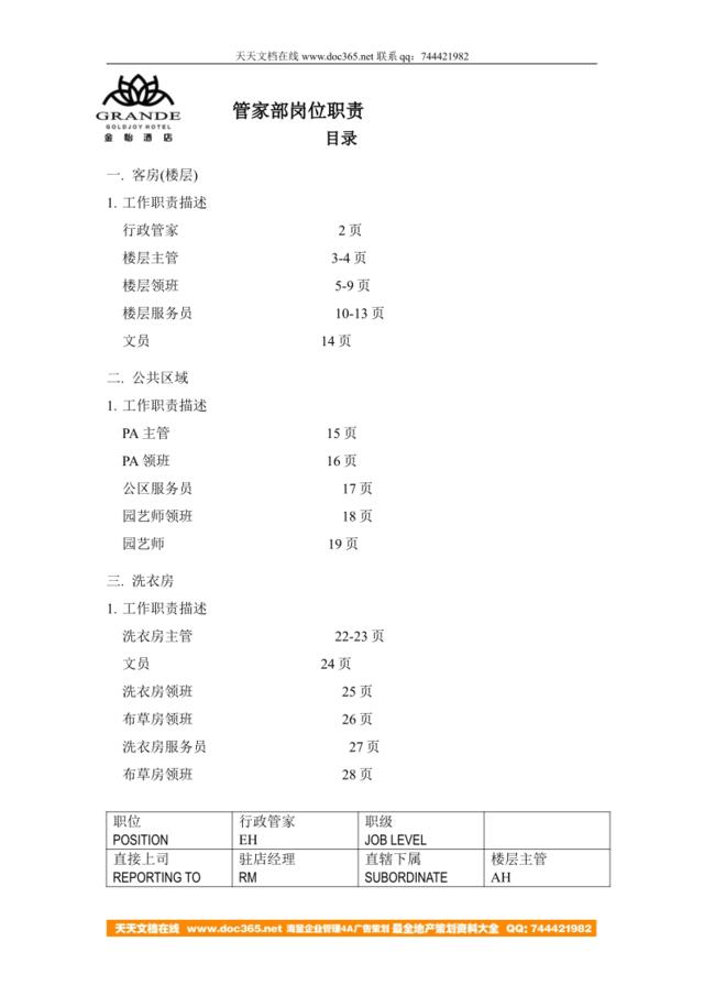 客房部岗位职责