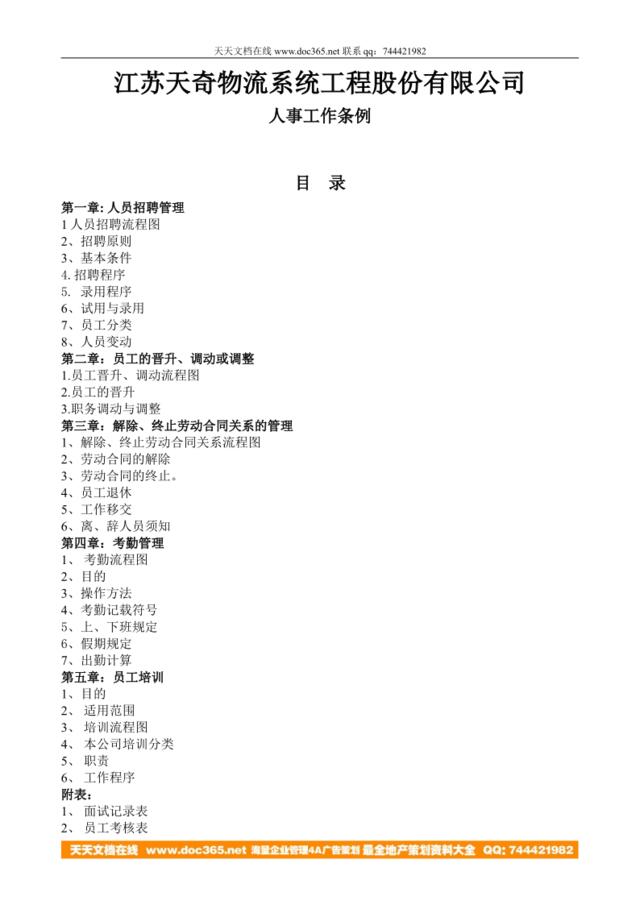 【实例】江苏天奇物流系统工程股份有限公司-人事管理工作条例-19页