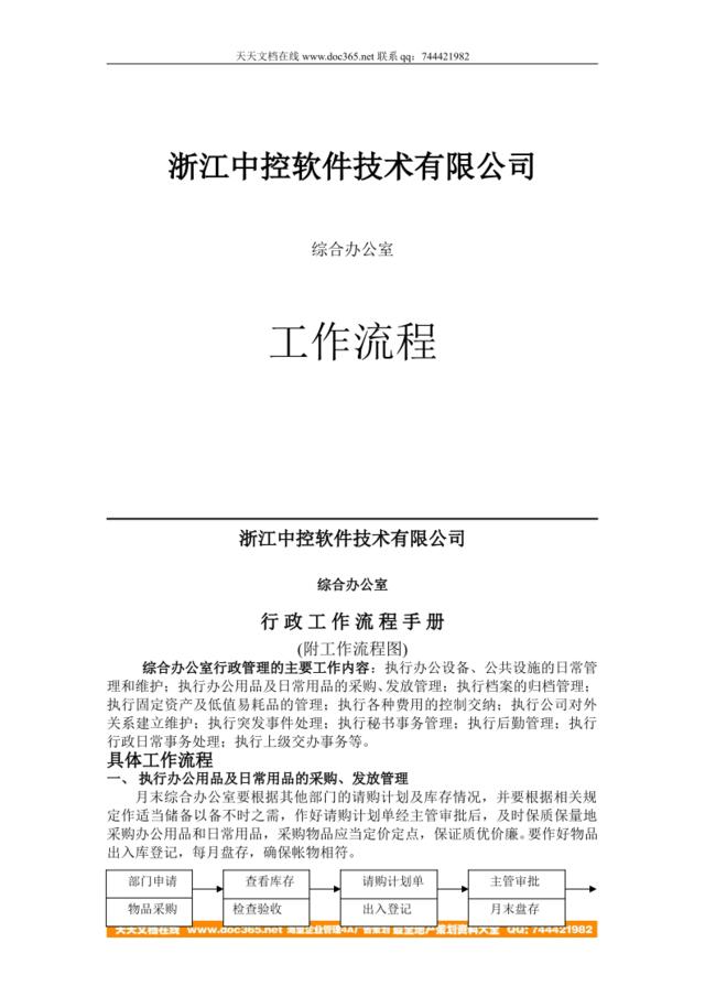 【实例】浙江中控软件-综合办公室工作流程手册-16页