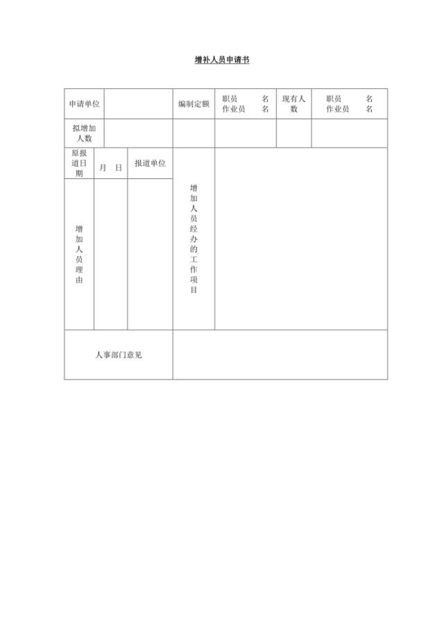 增补人员申请单