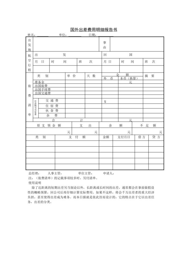 第十一节国外出差费用明细