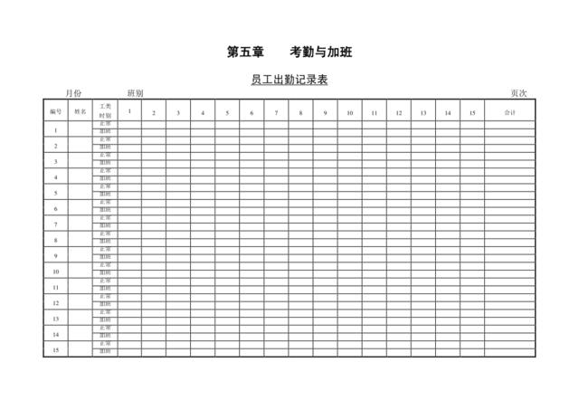 第一节员工出勤记录表