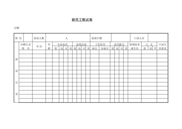 第十一节新员工甄试表