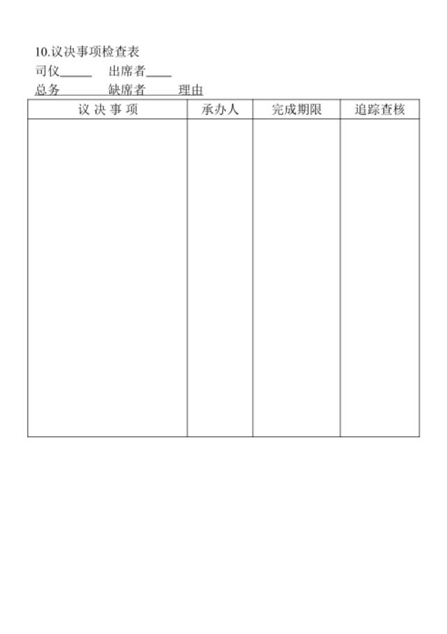 10.议决事项检查表